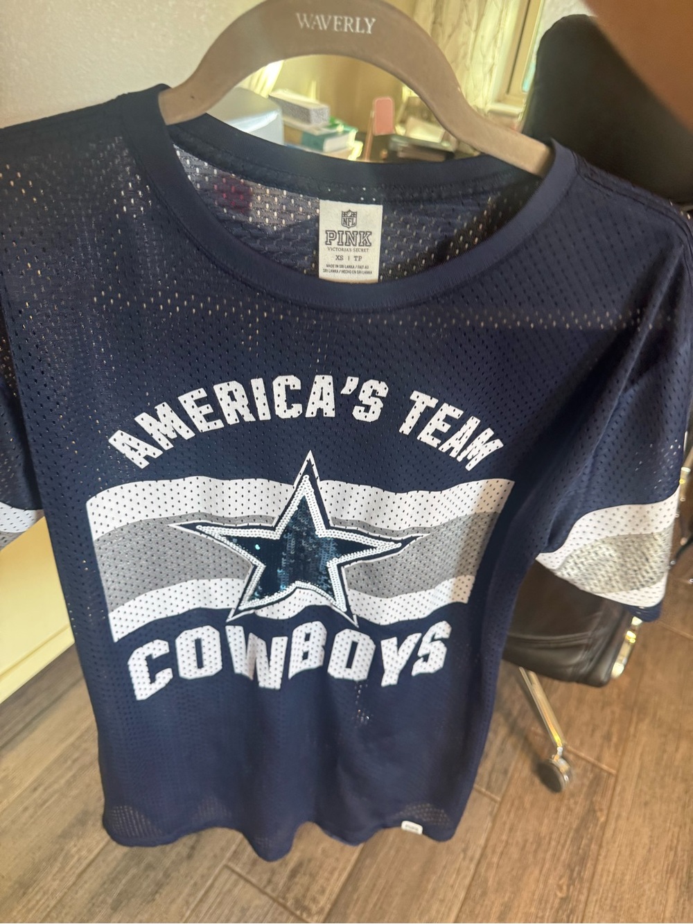 PINK Victoria's Secret Navy and White Cowboys Mesh Tee - Picture 3 of 7